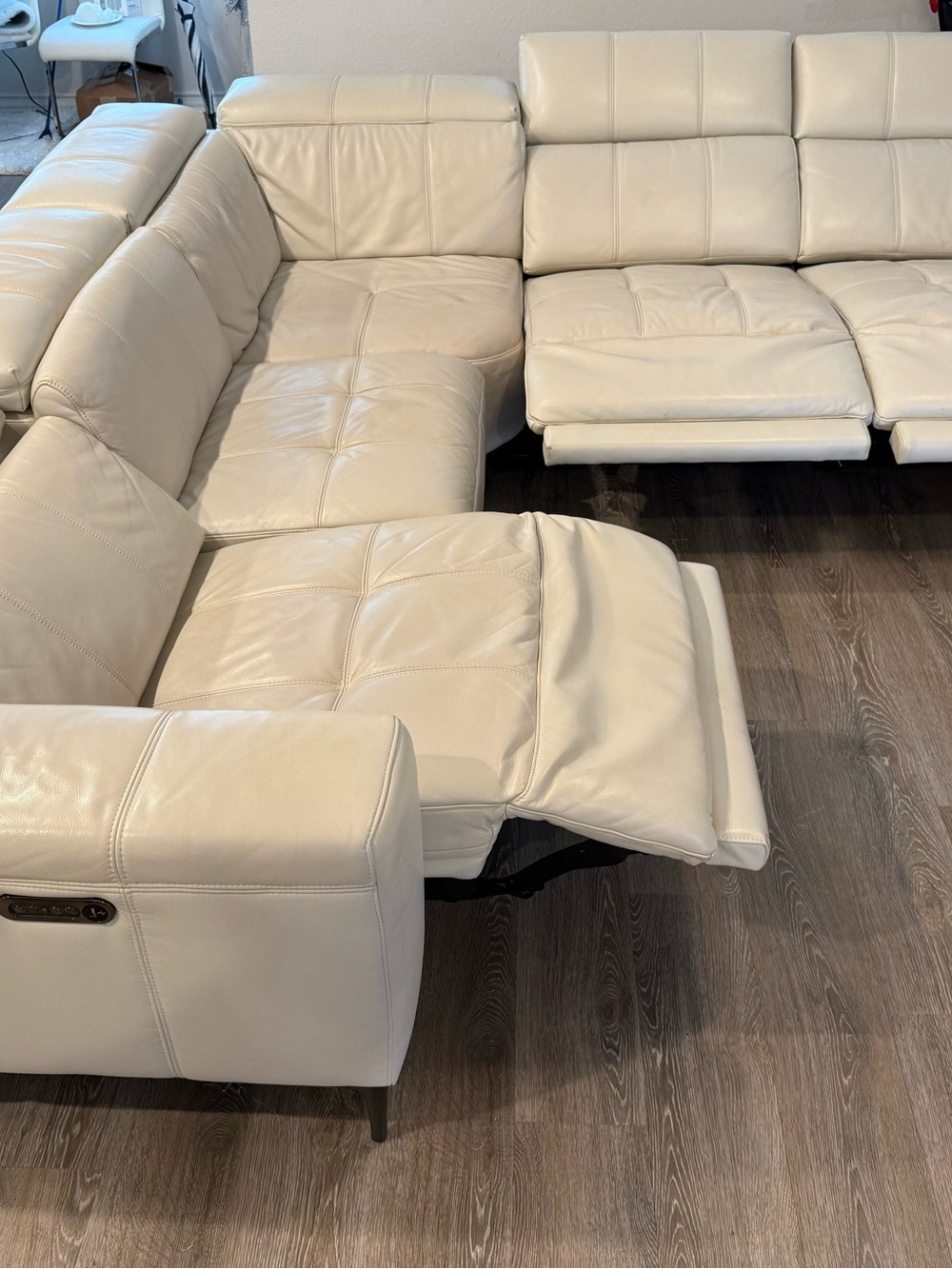 Living Spaces Cream Leather Power Reclining Sectional